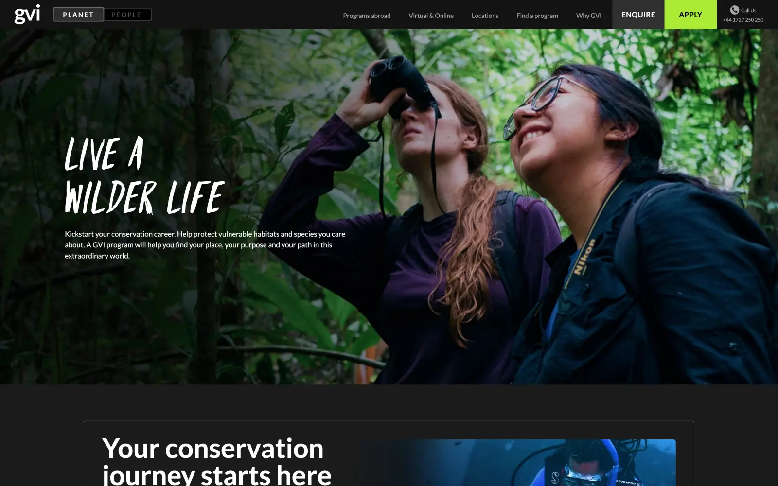 GVI global volunteering platform showcasing programs, destinations, and user journeys
